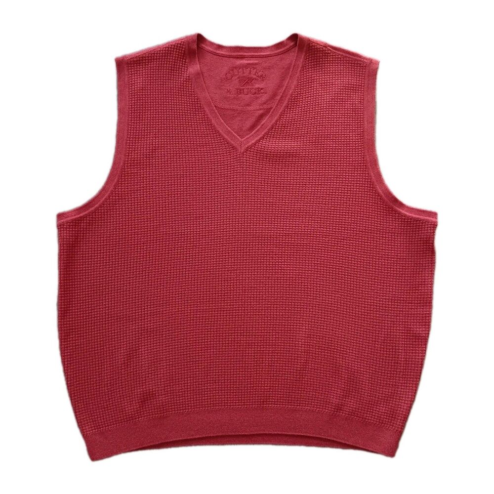 Cutter & Buck Vest Men XL Knit Vneck Rust Classic Preppy Grandpa Sweater Outdoor